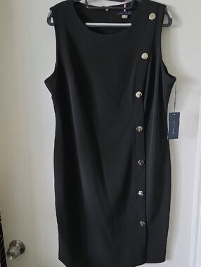 Tommy Hilfiger Black Sleeveless Midi Dress with Metallic Side Buttons